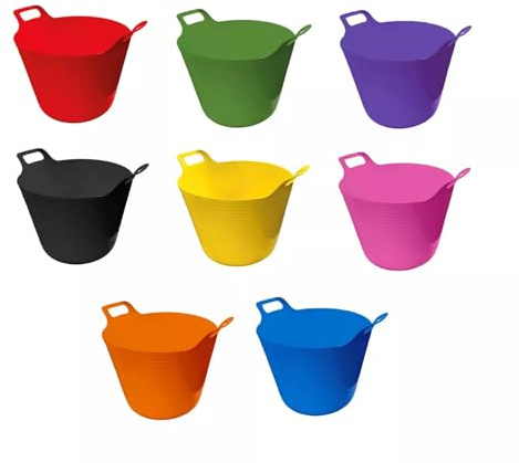 ORGANIZED® 42L Flexi Tubs Set of 5–Large Heavy Duty Rubber Storage Buckets with Handles, Multi-Purpose Flexible Plastic Tubs for Garden, Cleaning, Laundry, DIY, Builders & Home Storage–Mixed Colours