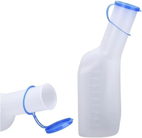 Urinoir pour homme à long col avec couvercle anti-fuite - Bouteille d'urine portable pour voyage, urgence, lit, camping - 1 000 ml