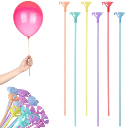 100 Varillas Para Globos, Soportes Bobo De 32 Cm, Varillas Transparentes Con Soportes De Plástico, Reutilizables Para Bodas, Cumpleaños Y Decoraciones, Colores Macaron
