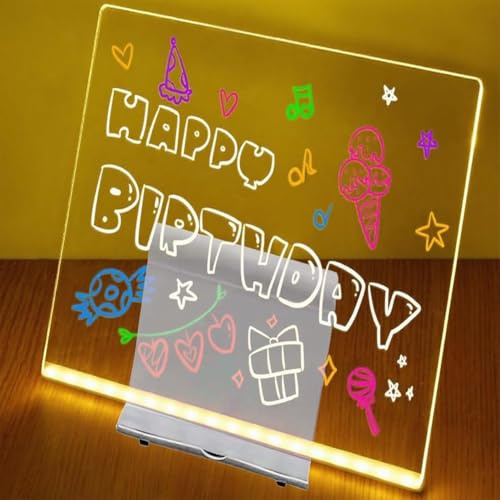 Tablero de dibujo LED, nuevo tablero de notas LED de colores (2026), tablero luminoso de grafiti, con pinceles de 4/5/7 colores, soporte, regalo for cumpleaños, Navidad y Halloween.(20 x 20cm)