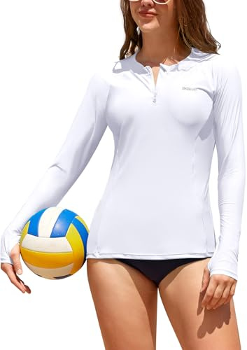 SHEKINI Surf Shirt Damen Schwimmshirt Langarm mit 1/4 Zip Rashguards Sportshirt für Wasser Strand