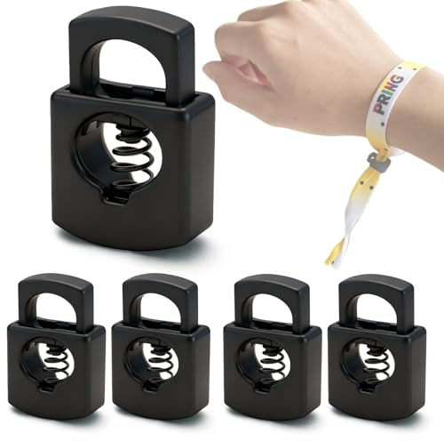 Lot de 5 fermoirs de bracelet réutilisables verrouillables - Bracelets de festival pour fêtes et festivals, fermoirs de rechange en métal avec ressort pour bracelets de festival - Noir