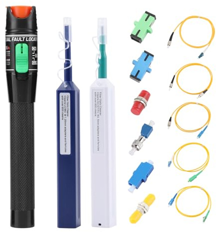 WSOLDMA Fiber Optic Cable Troubleshoot Kit, Visual Fault Locator-30 with 2 Fiber Cleaning Pens, 5 Patch Cords, 1 FC to LC Adapter, 1 SC/ST/FC/LC Coupler (30km Kit)