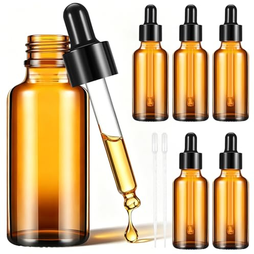 BSTDAYEVER Pipettflaska 6 st 30 ml droppflaska anti-chock apoteksflaska pipett korrosionsbeständig flaska med pipett återanvändbar 3,3 × 10 cm för eterisk olja aromaterapi massage