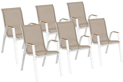 IDMarket - Lot de 6 chaises de jardin empilables NOUMEA en métal et textilène en blanc et bois