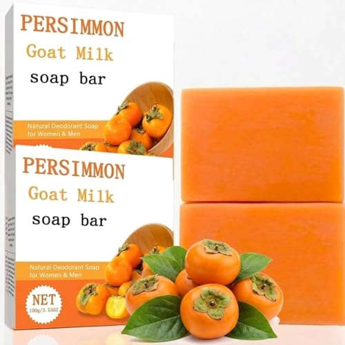 2PCS Persimmon Soap-Anti-Odor Persimmon Soap with Goats Milk,Deodorant Soaps Bars,Face Soaps,Persimmonsoap for Old People,Deep Cleaning,Moisturizing,Removes Odors,Great for Women&Men