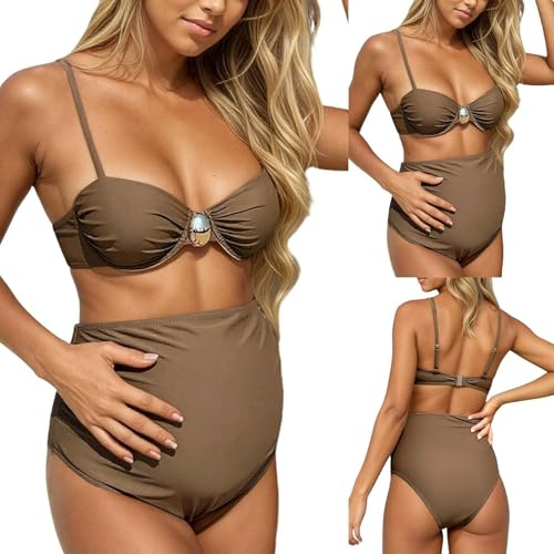 Maillot de bain de maternité deux pièces pour femme - Taille haute - Bretelles réglables - Pour la grossesse, la piscine, la plage, l'été, la piscine, les vacances