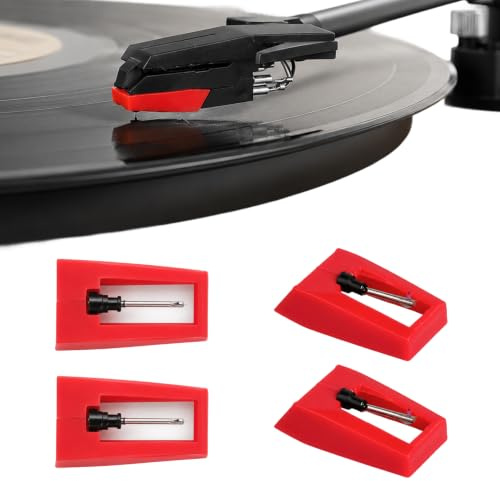 Juego de 4 agujas de diamante de repuesto para Platino Vinilo, punta de lectura universal para Tocadiscos, Stylus de alta precisión de ABS y aluminio para fonógrafo y lector de vinilo
