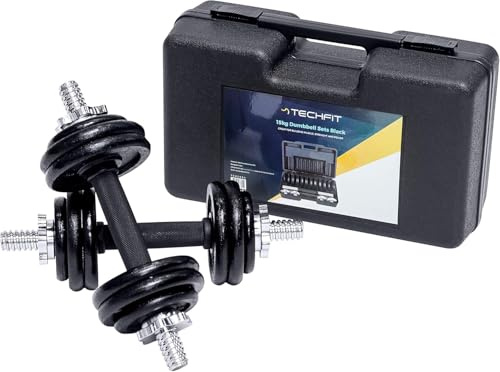 TechFit Ghisa Manubri Regolabili Set 15 kg per Body Building, Pesistica Fitness, Allenamento, Palestra Casa