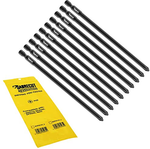 10 x SabreCut SCPH2157_10 157mm PH2 Autofeed Collated Drywall Screwdriver Gun Bit Single Ended Phillips No.2 Heavy Duty Compatible with Makita BFR550 6843 DFR550