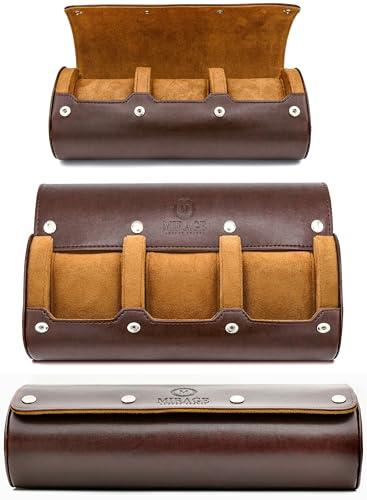Watch Travel Case for Men Watch Roll for Travel Organizer and Display Watch Case - Swiss Espresso Vegan Leather Watch Case