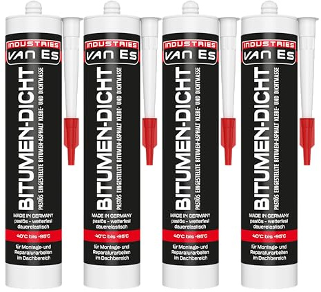Bitumen Dichtmasse 4 x 300 ml schwarzer haftstarker Dachdichtstoff witterungsbeständiger Bitumenkleber zum Abdichten und Verkleben