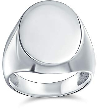 Grande Anello Sigillo Ovale Incisibile con Monogramma Iniziale Semplice di Base in Argento Sterling .925 per Uomo Donna Teenager Finitura Lucida