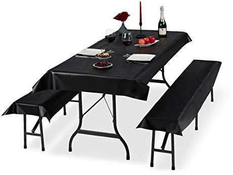 Relaxdays 6X Set Tovaglie per Tavoli e Panche da Birreria, Misure LxP 100 x 250 cm, 4 Copri Panca, Lavabili, Nero