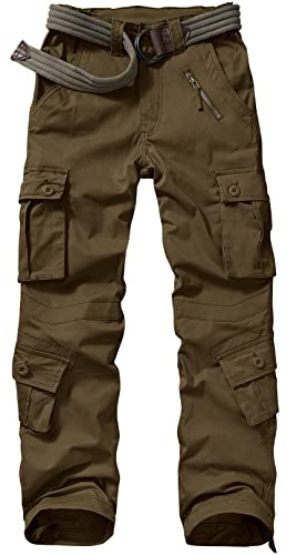 Jessie Kidden – Pantalon tactique pour femme, pantalon cargo militaire camouflage avec 8 poches, ourlet réglable, tissu ripstop, pour la randonnée, la pêche, les activités de plein air, marron, 38