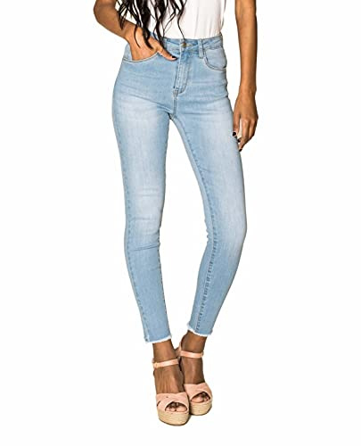 Nina Carter P077 Jean coupe skinny pour femme, taille haute, aspect usé, effet délavé, Bleu clair (P077-6), L