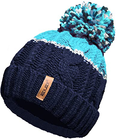 RockJock Unisexe Hommes Dames Chaud Hiver Chunky Bloc De Couleur Ski Bobble Pompon Bonnet avec Doublure Thermique Confortable Teddy Fleece