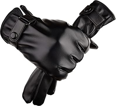Philivivi Gants Hommes Hiver Écran Tactile, Cuir Artificiel Chauds Doublure Coupe-Vent Thinsulate pour l'extérieur Conduite Camping Sports