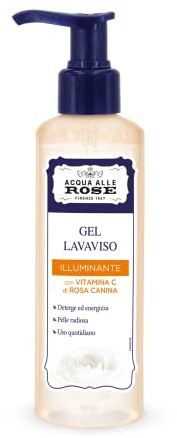 Acqua alle Rose, Gel Lavaviso Illuminante con Vitamina C di Rosa Canina, Detergente Viso, Azione Energizzante, Strucca e Ravviva la Pelle Spenta, Uso Quotidiano, Dermatologicamente Testato - 200 ml
