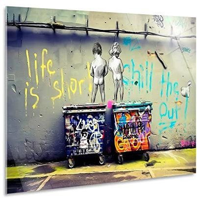 Giallobus - Quadro - Banksy - Bambini pipì - Vetro acrilico - 70x50 - Pronto da appendere - Quadri moderni per la casa