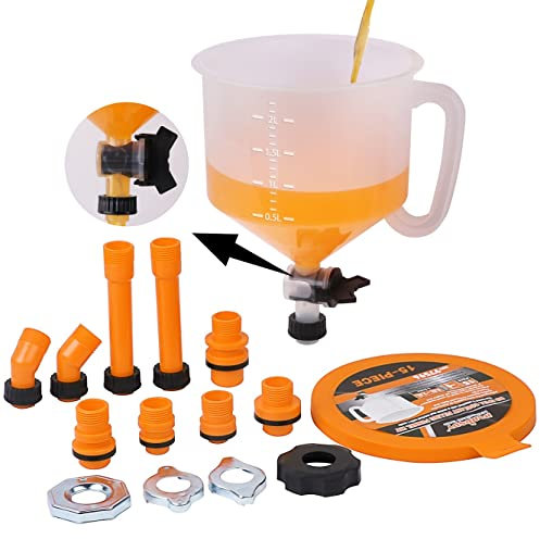 HORUSDY No-Spill Coolant Funnel Kit with Valve Switch, Radiator Bleeder Funnel Kit, Universal Fitment Applicable to Any Vehicle (15 Piece)