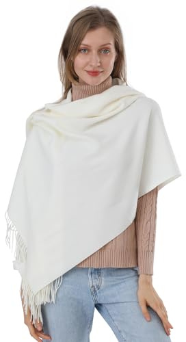 ACNCN Womens Cashmere Scarf Pashmina Shawl Wraps 300g Extra Large Cashmere Thick Scarves for Winter(Ivory)