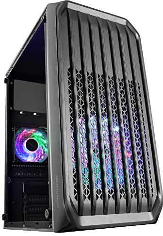 Mars Gaming MC-S2, Ultra-Compact Micro-ATX PC Case, Front Grille, 2x FRGB Fans, Full Side Window Gaming Case, Supports Liquid Cooling up to 240mm, Black