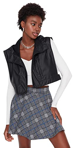 Trendyol kvinnor mini A-linje skater stickad kjol, marinblå, XL
