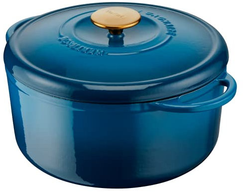 Tefal Pierre Gagnaire Cocotte en fonte d'acier dia 29 cm, 7,4 L, Induction, Couvercle spécial condensation, Rétention de chaleur, Mijotés, Cuisson douce, Caramélisation, Héritage Bleu Alpes E2610504