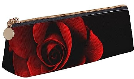 AABSTBFM Red Rose Printed Triangle Pencil Case Cute Leather Zipper Pen Pencil Pouch Bag for School, Office, and Travel