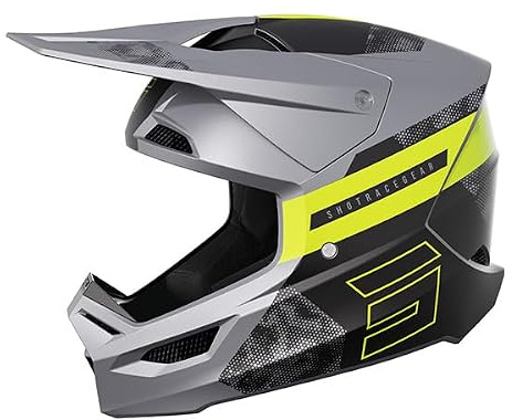 SHOT RACE GEAR Casque Motocross Furious Patrol Neon Yellow Matt – Casque Moto Tout-Terrain Homologué ECE 22.06 – Ultra Léger 1300 g – Intériérieur Lavable – Fermeture Double D - Taille L