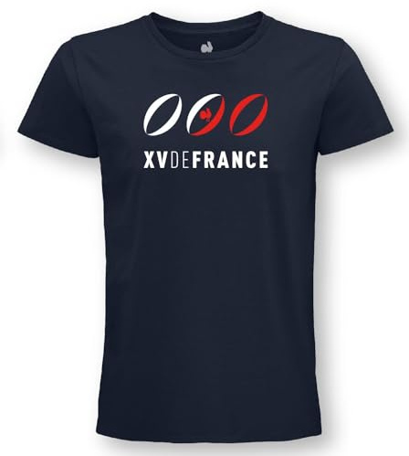 Fédération Française de Rugby FFR - T-Shirt Adulte Manches Courtes en Coton XV de France - Collection Officielle Bleu Marine - L