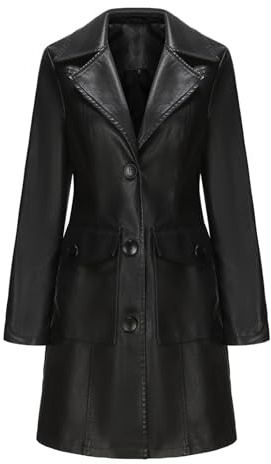 YURCI Chaqueta De Piel Sintética para Mujer, Abrigos De Cuero De Manga Larga para Mujer, Chaqueta Larga De Cuero con Botones, Abrigos con Cuello De Solapa A La Moda, Prendas De Vestir