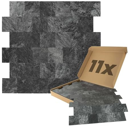 Dalsys Wandpaneele selbstklebend Steinoptik 1m², 11 Stück Anthrazit Wandverkleidung feuchtigskeitsbeständig, Premium Qualität für Bad und Küche