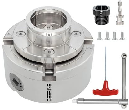DEEFIINE 4 Inch Wood Lathe Chuck Set M33X3.5 Thread & M18X2.5 Adapter, Nickel Plated Self-Centering 4 Jaw Wood Turning Chuck.(1 jaw)