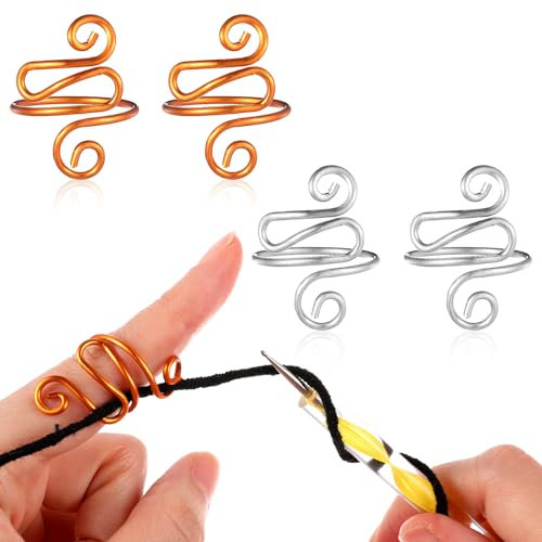 Amabro 4 Stück Handgefertigter Häkelring, verstellbarer Häkel-Spannring, Häkel-Häkelringe, Spannringe für Finger, Geschenk für Mama, Oma, Strickliebhaber