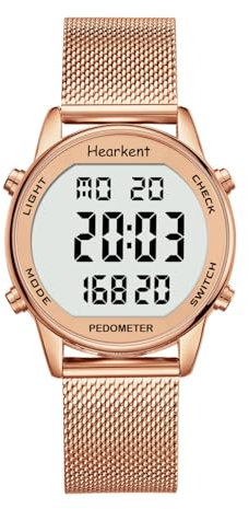 Damen Schrittzähler Uhr,Wasserdicht Fitness Tracking Digitale Uhr,Ohne Bluetooth und APP,Senioren Armbanduhr mit Schrittzähler Kalorienzähler,Sportuhr zum Gehen/Laufen(Roségold)