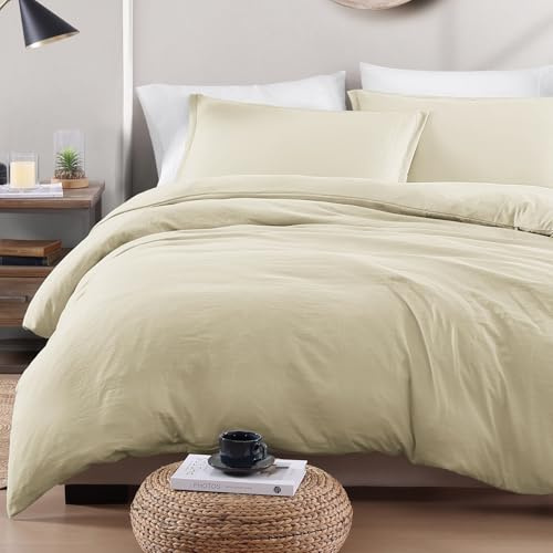 LANE LINEN Set di biancheria da letto super king size, 4 pezzi, copripiumino in microfibra prelavata, lenzuolo con angoli e federa, comodo e resistente (lino)