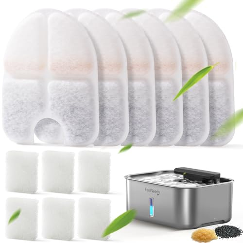 FEELNEEDY 6 Packs Dog Water Fountain Filters & 6 Packs Pump Filters Sponges Replacement, Pet Water Fountain Filter for 3.5Gal/13L Dog Water Dispenser (FN-W13)