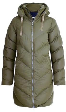 Spindle Womens Mid Length Padded Coat Pocket Quilted Puffer Jacket with Hood Khaki S