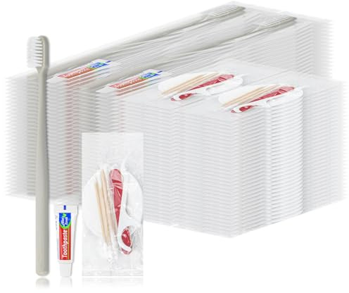 LLHQAMT Engångs tandborste, tandkräm, resor, hotell, hem, camping, 50-pack, grå