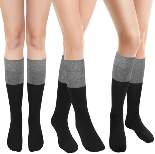 Kiiwah 3 Paia Calze Lunghe Donna, Morbido e Confortevole Calze Al Ginocchio Donna Caldo Calze Invernali Lunghe Elastico Calzini Alti Calzettoni Donna per Uso Quotidiano, Sport, Cosplay