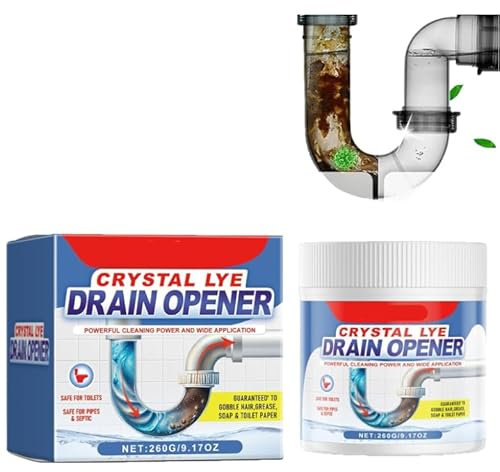 Apriscarico Crystal Lye, potente agente dragante per tubi, polvere detergente per lavandini e scarichi, polvere detergente in schiuma per WCSbloccante multiuso per cucina, bagno, WC, doccia