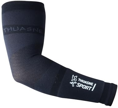 Thuasne - Manchettes de Bras Performance - Manchons Sport de Compression Dégressive - Bandeau Éponge Intégré - Confort Anatomique - Idéal Sports Collectifs et de Raquette - Noir, M Long