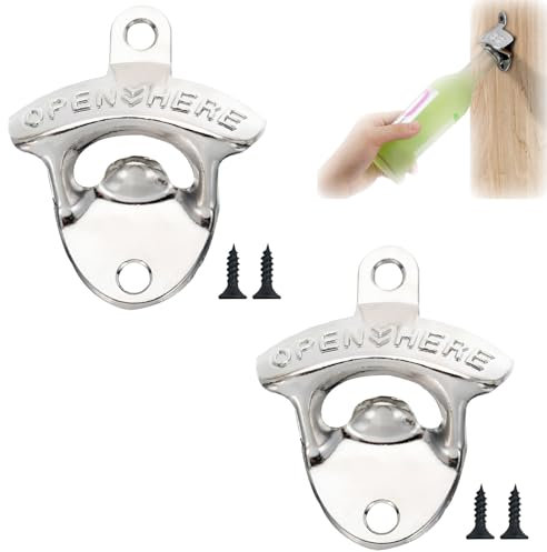 Lot de 2 décapsuleurs, ouvre-bière, décapsuleurs muraux, adaptés aux jardins de bar extérieurs, aux bars à domicile, aux cuisines de jardin de bar, aux bars, aux KTV, aux hôtels (argent)