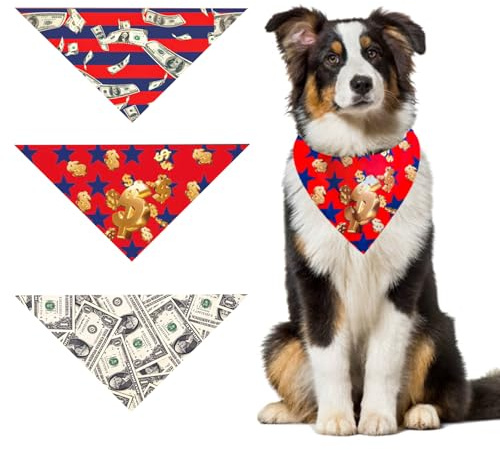 BSITSSS 3 Pièces Bandana Chien, Dollar Américain Collier Bandana Chien, Snood Chiens Foulards Triangle pour Petit Moyen Chiens Chat Chiot Accessoires
