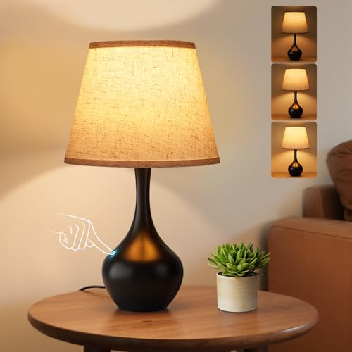 Seealle 16.1 Touch Table Lamps for Nightstand, 3-Way Dimmable Small Bedroom Lamps for Night Stands, Black Bedside Lamps for Living Room, Kids Room, End Table