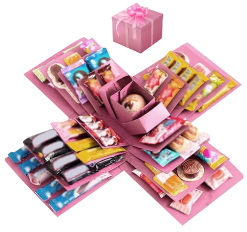 Scatola a sorpresa a 5 strati, scatola a sorpresa per compleanno, fai da te, per regali di San Valentino, anniversario di matrimonio (blu) (rosa)