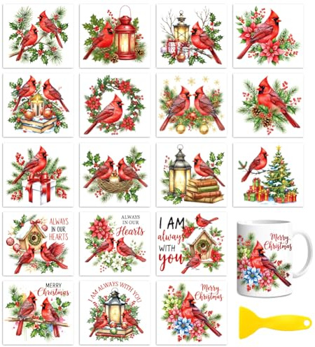 Peacoblue Cardinal Birds Rub On Transfers for Craft, Transfer Sticker | 18 Sheets UV DTF Transfers, Waterproof Rub On Decals for Wood, Glass, Furniture, Tumblers & Home Decor Crafts