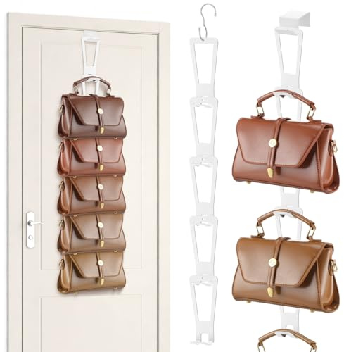 Otoolling 3-in-1 Installation Purse Hanger Organizer Over The Door Metal Hooks for Hanging Over The Door Bag Hanger Holder Rack Purse Organizer Bags Storage with 5 Hooks for Closet